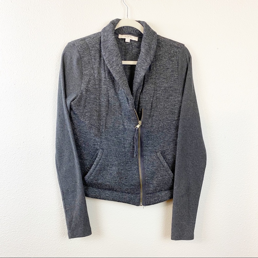 💕Ann Taylor Loft Jacket SzS Heather Gray Moto ZIP